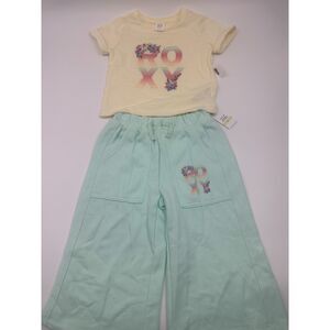 Roxy Toddler Girls 2 Piece Set Sz 4T Logo Top/ Mint Green Wide Leg Pants NWT